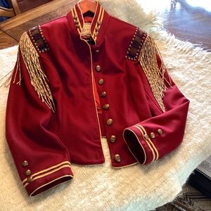 DD Ranchwear Deep Red Fringed Military Jacket, Size M